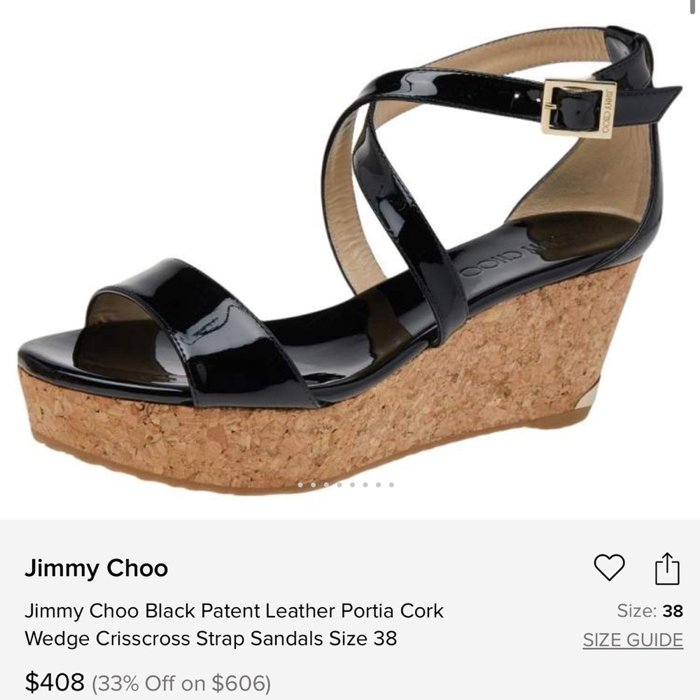 Jimmy Choo Portia Cork Wedge CrissCross Sandals - Black Patent - Picture 10 of 10